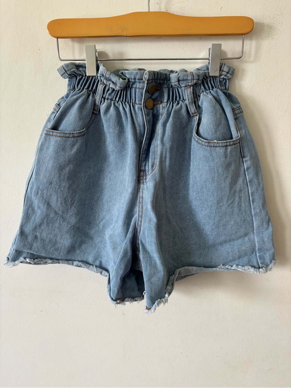 Princess Polly Light Blue High-Waist Paperbag Denim Shorts